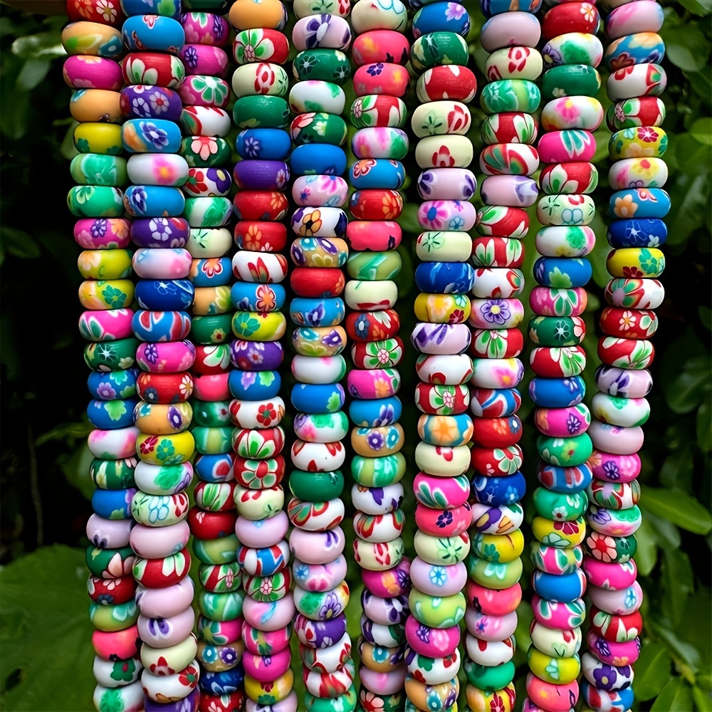 65pcs Vibrant Floral Polymer Clay Beads for Jewelry Making